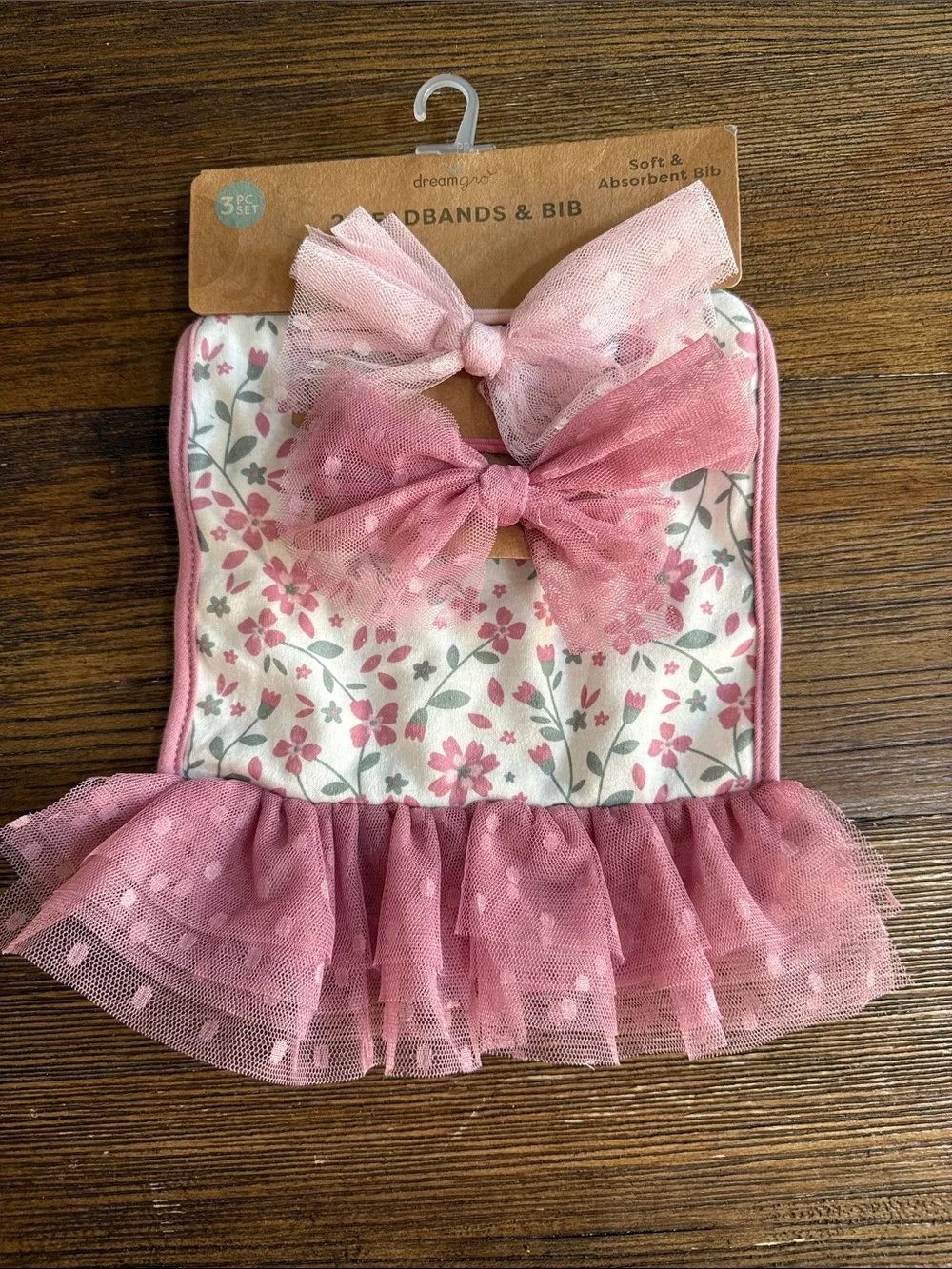 Dreamgirl Pink Floral Bib Set with Tulle Ruffle and Matching Bows